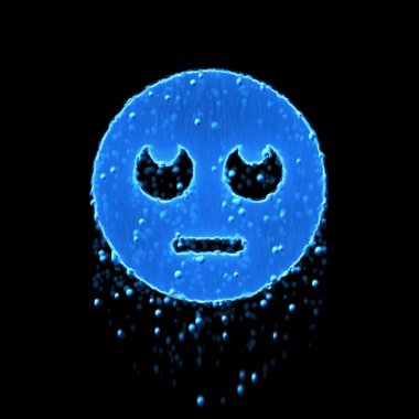 Islak sembol, yuvarlanan gözler mavidir. Su damlıyor. 