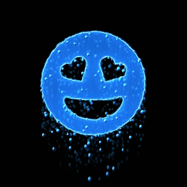 Wet symbol grin hearts is blue. Water dripping — 스톡 사진