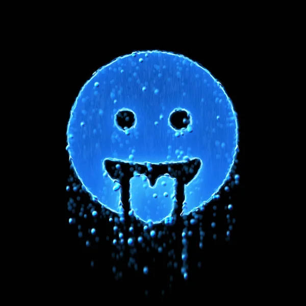 Wet symbol grin tongue is blue. Water dripping — Stock Photo, Image