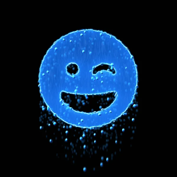 Wet symbol grin wink is blue. Water dripping — Stock Photo, Image