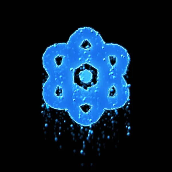 Islak sembol atomu mavidir. Su damlıyor. — Stok fotoğraf