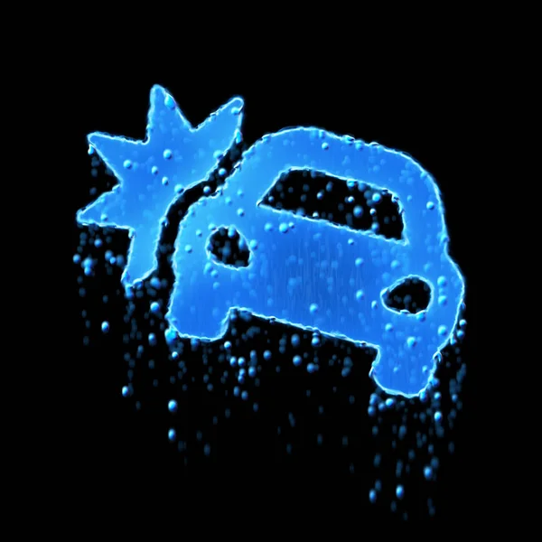 Wet symbol car crash is blue. Water dripping — 스톡 사진