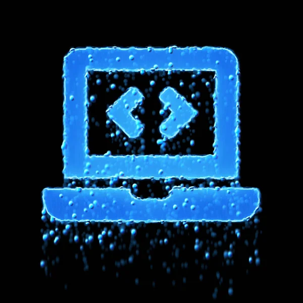 Nasssymbol Laptop-Code ist blau. Wasser tropft — Stockfoto