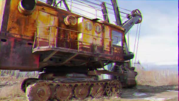 Glitch Effect Old Quarry Loader Russia Video Ultrahd — Stock Video