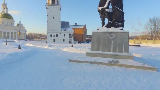 Efeito Falha Inverno Nevyansk Torre Inclinada Rússia Vídeo Ultrahd — Vídeo de Stock