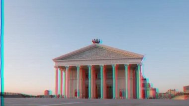 Astana, Kazakistan-5 Eylül 2016: Astana Opera Tiyatrosu. Günbatımı, ışıklar aç. Zaman atlamalı, nur-Sultan. Video. UltraHD (4k). Glitch etkisi