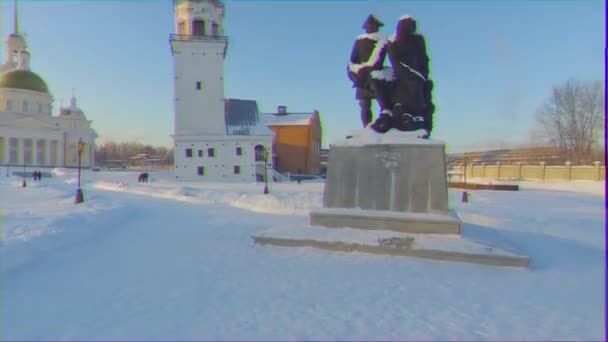 Efeito Falha Inverno Nevyansk Torre Inclinada Rússia Vídeo Ultrahd — Vídeo de Stock