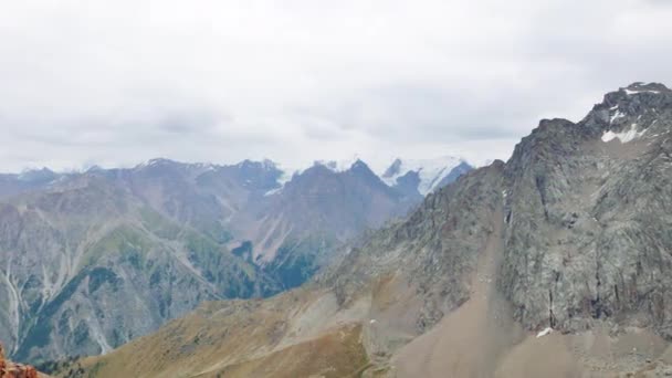Glitch Effect Mountain Peaks Pass Shymbulak Almaty Kazakhstan Video Ultrahd — Stock Video