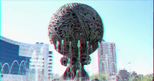 Glitch Effekt Astana Kasachstan September 2016 Brunnen Den Baum Des — Stockvideo