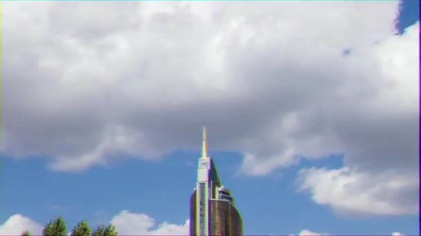 Glitch Effekt Wolkenkratzer Mit Einem Turm Astana Kasachstan Zeitraffer Nur — Stockvideo