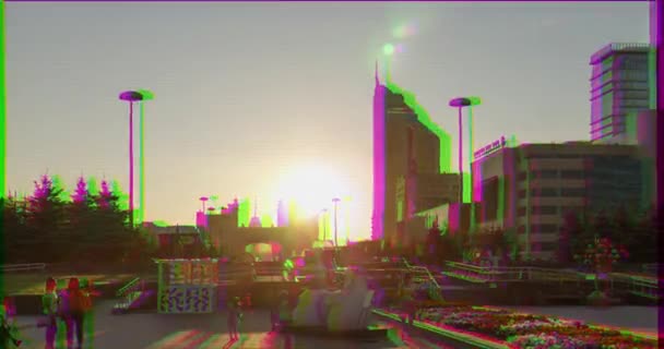 グリッチ効果 アスタナ カザフスタン 2016 新しいアスタナ 建物や街路照明のカラフルなライト ヌルスルタン ビデオ ウルトラHd — ストック動画