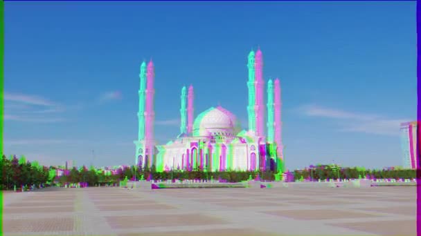 Efecto Fallo Técnico Lugares Interés Astana Mezquita Del Sultán Hazrat — Vídeos de Stock