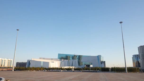 Astana Kazakstan September 2016 Nationalmuseum Republiken Kazakstan Solnedgången Timelapse Nur — Stockvideo
