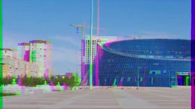 Aksaklık etkisi. Astana, Kazakistan - 12 Ağustos 2016: Kazak Ulusal Sanat Üniversitesi Şabyt, Nur-Sultan. Video. Ultrahd (4k))