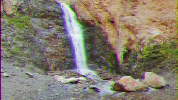 Glitch Effect First Waterfall Valley Issyk Ata Recorded High Shutter — Stock Video