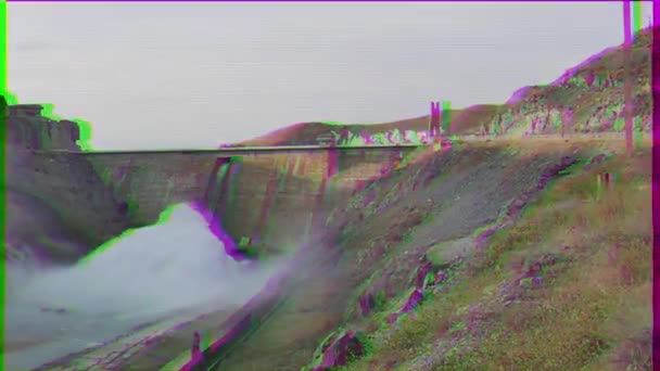 Glitch Effekt Kirov Reservoar Dammen Byggd 1965 1975 Valley Talas — Stockvideo