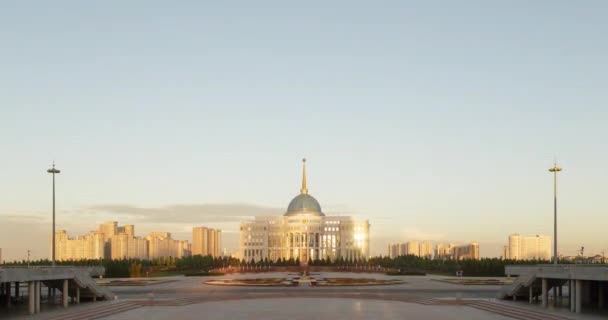 Efekt Glitch Pałac Prezydencki Akorda Zachodzie Słońca Astana Kazachstan Timelapse — Wideo stockowe