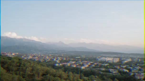 Glitch Effekt Solnedgång Över Staden Almaty Kazakstan Video — Stockvideo