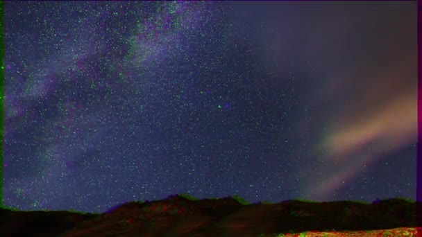 Glitch Effect Milky Way Fast Clouds Time Lapse Video Ultrahd — Stock Video