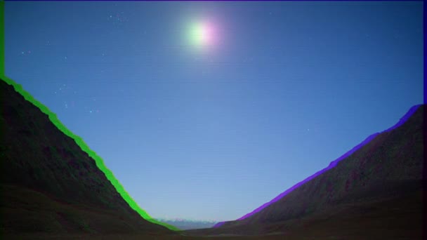 Glitch Effect Night Dawn Mountains Moon Plateau Kara Say 800 — Stock Video