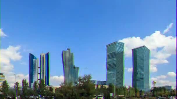 Effetto Glitch Grattacieli Astana Kazakistan Time Lapse Nur Sultan Video — Video Stock