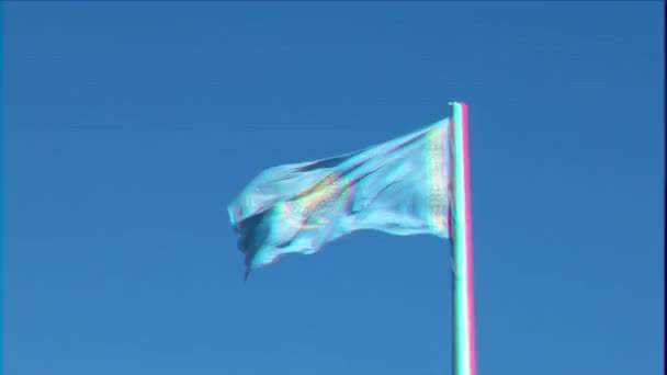 Effet Scintillant Drapeau République Kazakhstan Sur Mât Drapeau Agitant Sur — Video