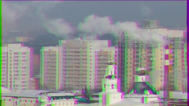 Glitch Effekt Tempel Och Rök Ekaterinburg Video Ultrahd — Stockvideo