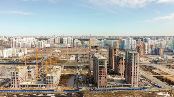 Russia, Ekaterinburg. District Academic. Construction of new buildings on the outskirts of the district, From Drone