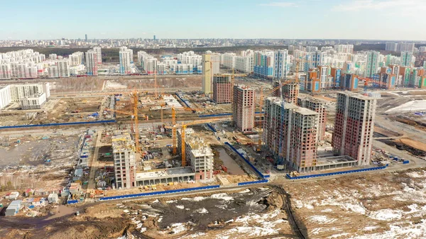 Russia, Ekaterinburg. District Academic. Construction of new buildings on the outskirts of the district, From Drone