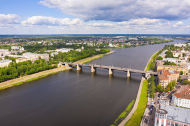 Rusya, Tver. Volga Nehri. Havadan panorama. Novovolzhsky b
