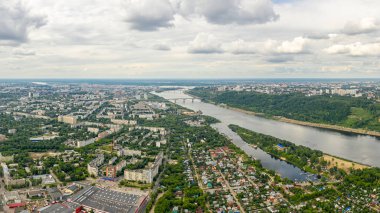 Nizhny Novgorod şehrinin panoraması, Rusya. Havadan görünüm. Tamam