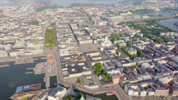 Helsinki, Finland. City center aerial view. Helsinki Cathedral. Senate square. Market Square. 4K — Stock Video