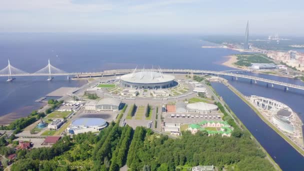 Saint-Pétersbourg, Russie. Gazprom Arena. Diamètre Ouest à Grande Vitesse, Centre de Lakhta. Siège de Gazprom. 4K — Video