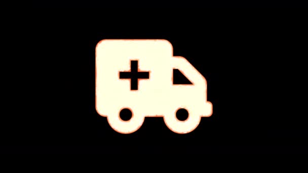 Symbole ambulance voiture brûle par transparence, puis brûle à nouveau. Canal Alpha Premultiplied - Montée sous passe-partout avec la couleur noire — Video