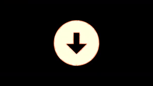 Символ стрілка кола вниз горить з прозорості, а потім знову горить. Альфа-канал Попередньо перемножений - Матований кольором чорний — стокове відео