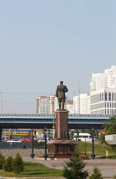 Rusia, Novosibirsk - 19 de julio de 2018: Monumento a Alejandro III i — Foto de Stock