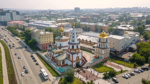 俄罗斯, 伊尔库茨克。顿悟大教堂。东正教庙, 从德龙 — 图库照片