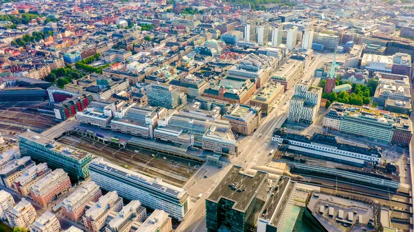 Στοκχόλμη, Σουηδία. Κεντρικός Σιδηροδρομικός Σταθμός Στοκχόλμης, σιδηροδρομικός σταθμός της Στοκχόλμης, από τηλεκατευθυνόμενο — Φωτογραφία Αρχείου