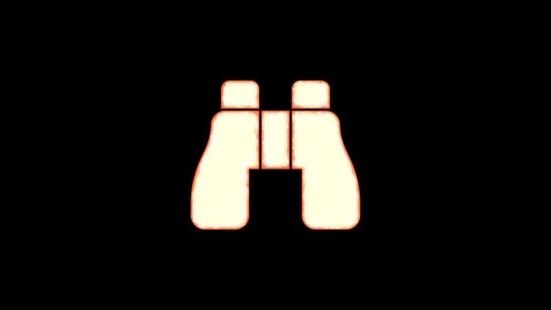 Binoculars Symbol Appears Black Background Burns Out — Stock Video