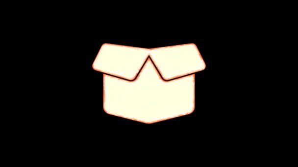 開いているボックスのシンボルが黒い背景に表示され 燃え尽きる — ストック動画