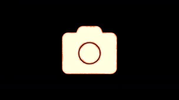 Simbolo Della Fotocamera Appare Sfondo Nero Brucia — Video Stock