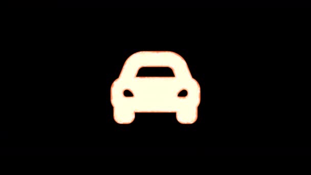 Σύμβολο αυτοκίνητο χωρίς καθρέφτες εγκαύματα από τη διαφάνεια, στη συνέχεια, εγκαύματα και πάλι. Κανάλι άλφα Προπολλαπλασιασμένο με μαύρο χρώμα — Αρχείο Βίντεο