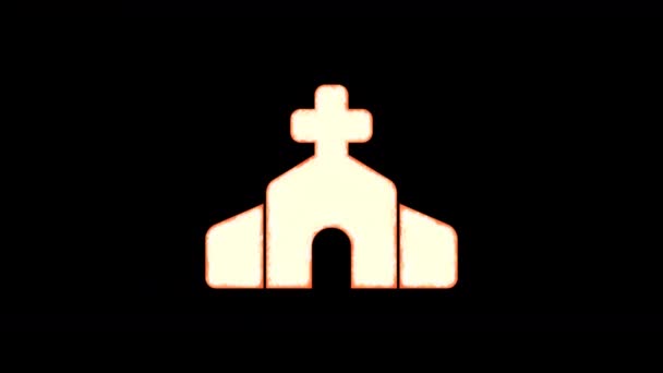 Sembol kilise şeffaflıktan yanar, sonra tekrar yanar. Alfa kanal Premultiplied - siyah renk ile mat — Stok video