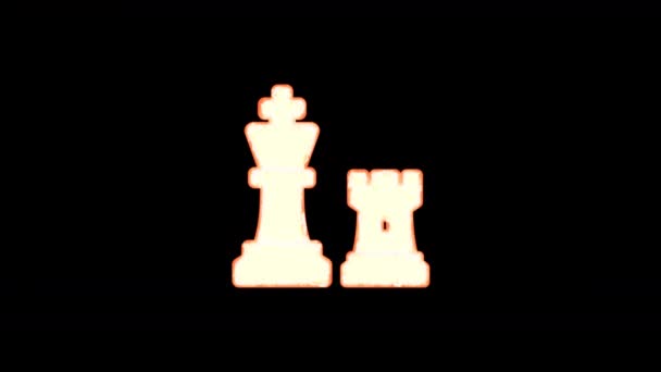 चिन्ह बुद्धिबळ पारदर्शकतेतून जळते, नंतर पुन्हा जळते. अल्फा चॅनेल प्रीमल्टिप्लिड रंग काळा सह मॅट — स्टॉक व्हिडिओ
