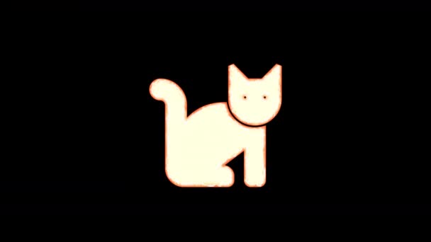 Символ кошки сгорает из-за прозрачности, а затем снова горит. Альфа-канал Premultiplied - матовые с черным цветом — стоковое видео