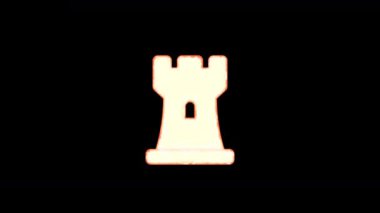 Sembol satranç kalesi şeffaflıktan yanar, sonra tekrar yanar. Alfa kanal Premultiplied - siyah renk ile mat
