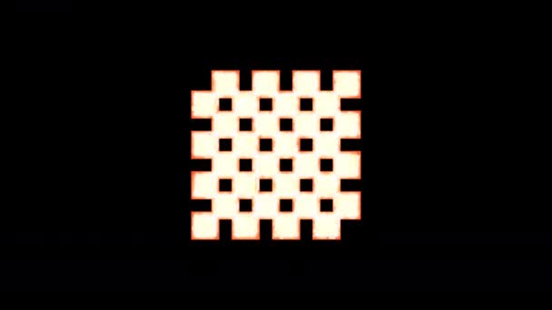 Sembol satranç tahtası şeffaflıktan yanar, sonra tekrar yanar. Alfa kanal Premultiplied - siyah renk ile mat — Stok video