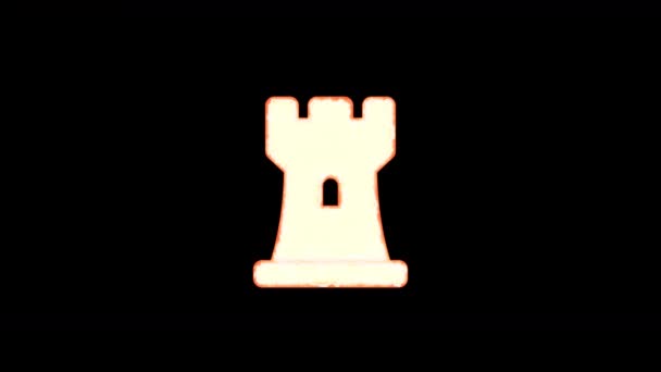 La torre degli scacchi simbolica brucia per trasparenza, poi brucia di nuovo. Alpha canale Premoltiplicato - Opaco con il colore nero — Video Stock