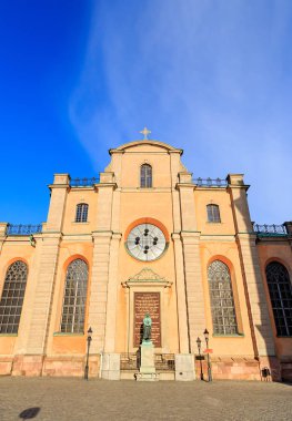 Stockholm, İsveç - 23 Haziran 2019: Fron'da Olaus Petri Heykeli
