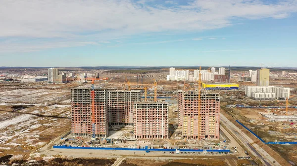 Russia, Ekaterinburg. District Academic. Construction of new buildings on the outskirts of the district, From Drone